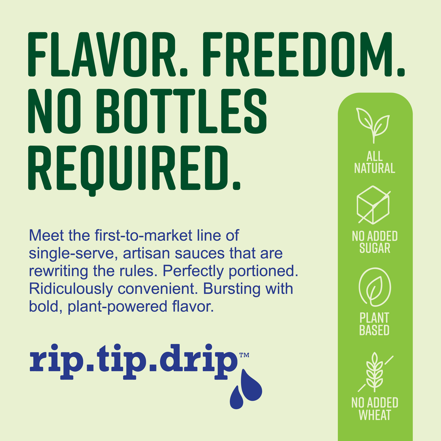 Product spec sheet for Howl at the Spoon Chimichurri – 6 single-serve, plant-based sauces with no bottles, preservatives, or junk ingredients