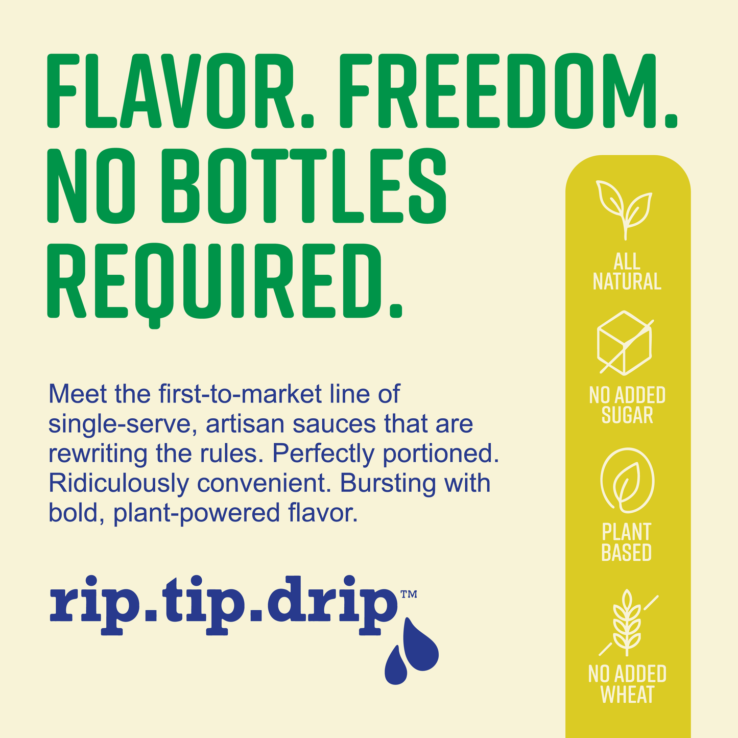 Product spec sheet for Howl at the Spoon Lemon Dill – 6 single-serve, plant-based sauces with no bottles, preservatives, or junk ingredients